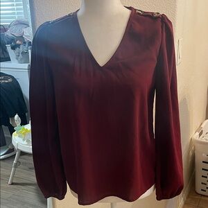 SHEIN Burgundy V-Neck Blouse with Button Accents